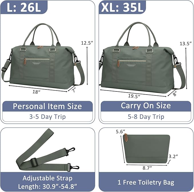 Travel Duffle Bag for Women, Weekender Bags, Hospital Bag for Labor Delivery, Lightweight Tote Duffel Overnight Bag with Luggage Sleeve,Airplane Travel Bags (Army Green, X-Large)