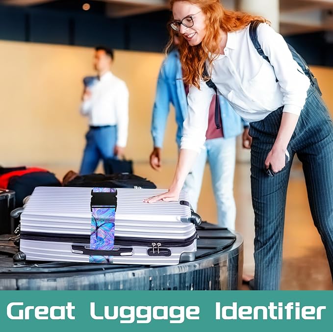 Slohif Luggage Straps for Suitcases Travel Belt Accessories Luggage Connector Identifiers 2 Pack Over Handle with Buckle Unique Nylon Adjustable Strap for Sleeping Bag Car Seat Butterfly