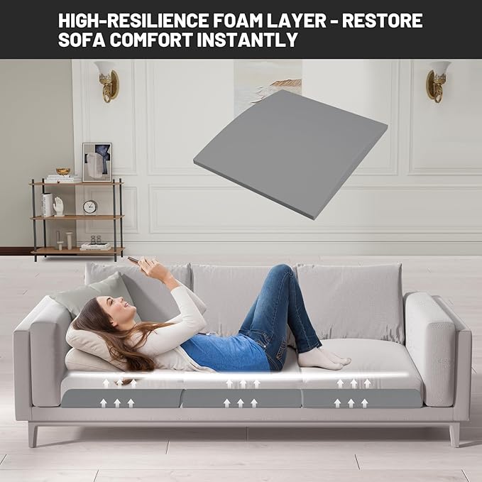 Couch Cushion Support for Sagging Seat, 20"x20"x2" 40D High Density Curved Foam Sofa Cushion Support, Under-Cushion Sag Repair,Grey Set of 1