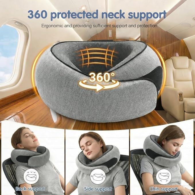 Travel Neck Pillow Memory Foam – Best Airplane Neck Pillow for Long Flights, Soft Ergonomic Neck Support, Compact Travel Pillow for Plane & Car, Airplane Travel Essentials