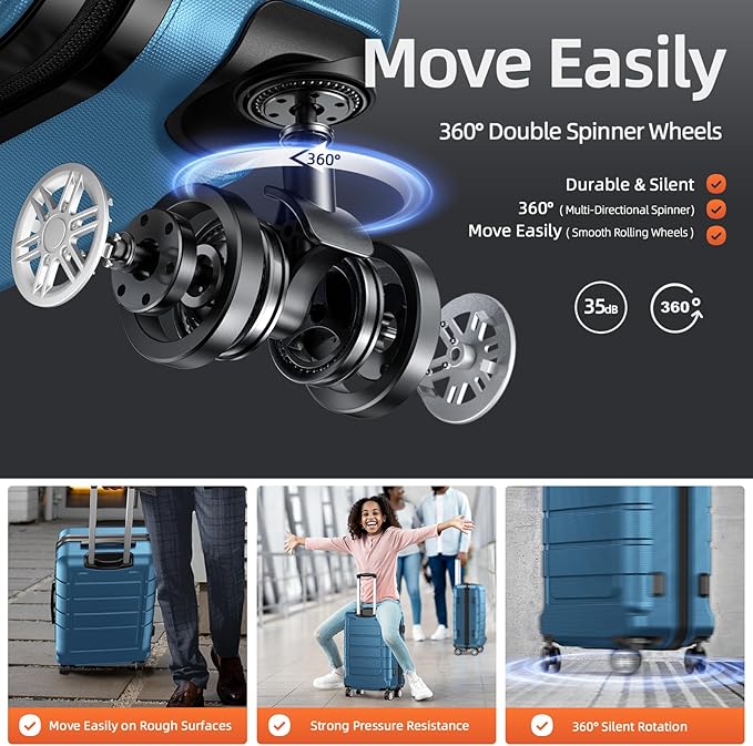 SHOWKOO Luggage Sets Expandable 100% PC Durable Suitcase Sets Double Wheels TSA Lock 4 Piece Luggage Set Navy