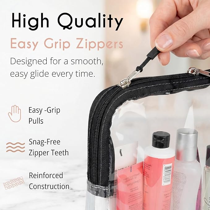 BORSALI TSA Approved Toiletry Bag - Clear Quart Size for 3-1-1 LIquids for Carry On Travel - Toiletries Organizer - Cosmetic Pouch with Zipper - Travel Accessories