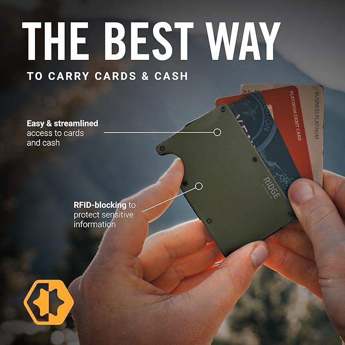 Ridge Wallet for Men - Slim Minimalist Compact Wallet and Card Holder, RFID Protected Front Pocket Wallets for Men with Integrated Cash Strap