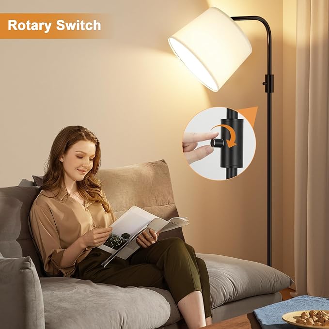 Fully Dimmable Floor Lamp with 9W LED Bulb, Standing Lamp for Living Room with Adjustable Head, Modern Tall Light with Rotary Switch for Office, Black and White