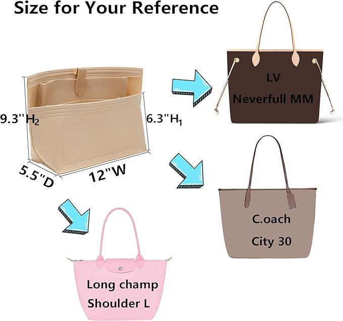 Doxo Purse Organizer Insert for Handbags, Tote Bag Insert Organizers with Laptop Compartment/Cup Holder, Softened Felt Compatible with LV Neverfull MM(Beige,Upgrade)