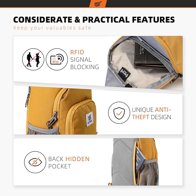 SKYSPER Sling Bag RFID Crossbody Sling Backpack Cross Body Shoulder Bag Travel Hiking Daypack for Women Men(Apricot)