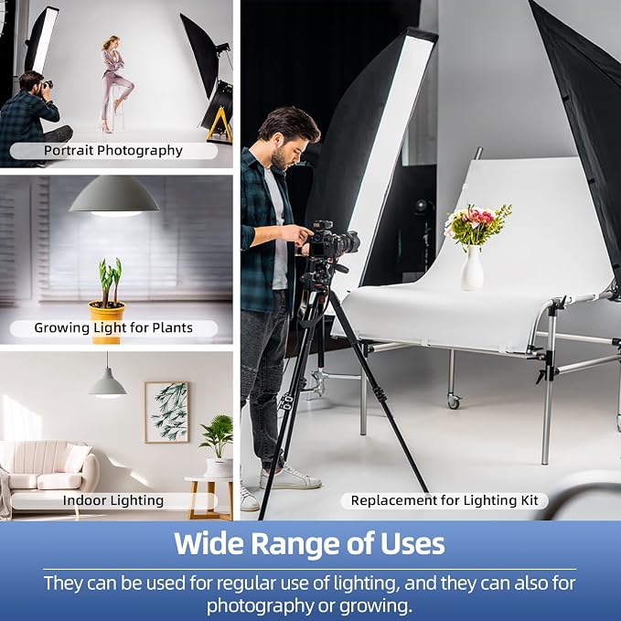 175W Photography Light Bulb Dimmable Tricolor LED Bulbs 3000-6700K Color Softbox Bulb in E27 Socket for Photography Photo Video Studio Lighting White Warm Cold 2 Pack