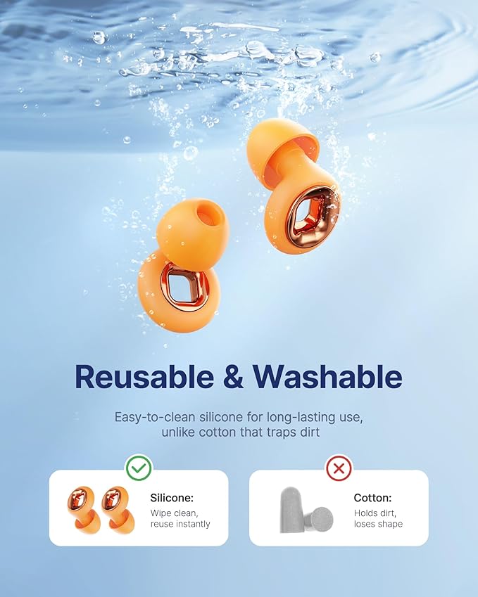 Ear Plugs for Sleeping Noise Cancelling, 45dB Reusable Earplugs for Noise Reduction, Hearing Protection Ear Plugs with 8 Ear Tips, Soft Silicone Earplugs for Sleep, Concerts, Snoring, Study (Orange)