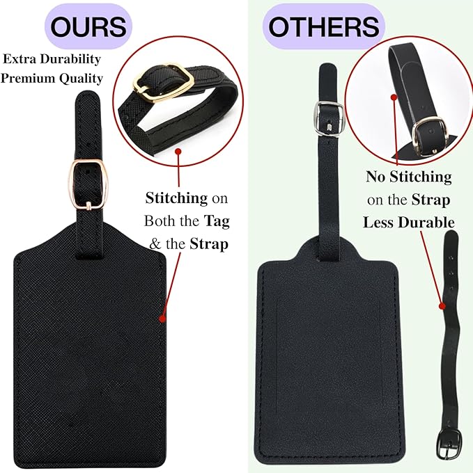 Luggage Tag PU Leather for Suitcase Baggage Handbag Travel Bag Label Suitcase Tag Label Tag w. Name Card & Privacy Cover (H)