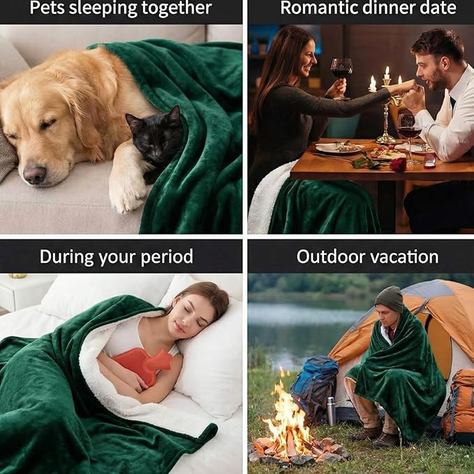 Waterproof Gray Blanket for Dog Cat Puppy, 80'' x 80'' Double Side Leakproof Reversible Double Side Sherpa Flannel Fleece 3 Layer Lightweight Blanket, Absorb 70oz(GreenWhite), Machine Washable