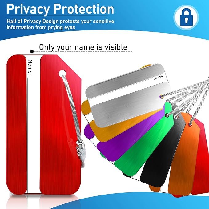 8 Pack Aluminum Luggage Tags for Suitcases with Name ID Card, Durable Luggage Name Tags Identifier, Travel Tags for Luggage Baggage