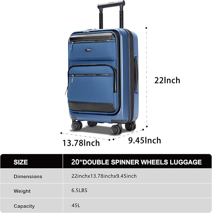 Luggage Sets 2 Piece, Carry On Luggage with Front Pocket & USB Port and 28 Inch Expandable Checked Luggage, Hybrid Soft Front & Hard Shell Suitcases with Spinner Wheels & TSA Lock, Navy Blue