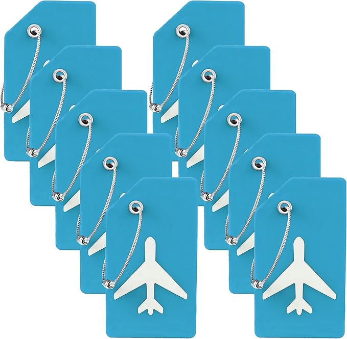 10 Pack Silicone Luggage Tag for Suitcases with Stainless Loop, TSA Approved, Privacy Protection Travel Essentials Bag Tags by Gostwo, Sky Blue
