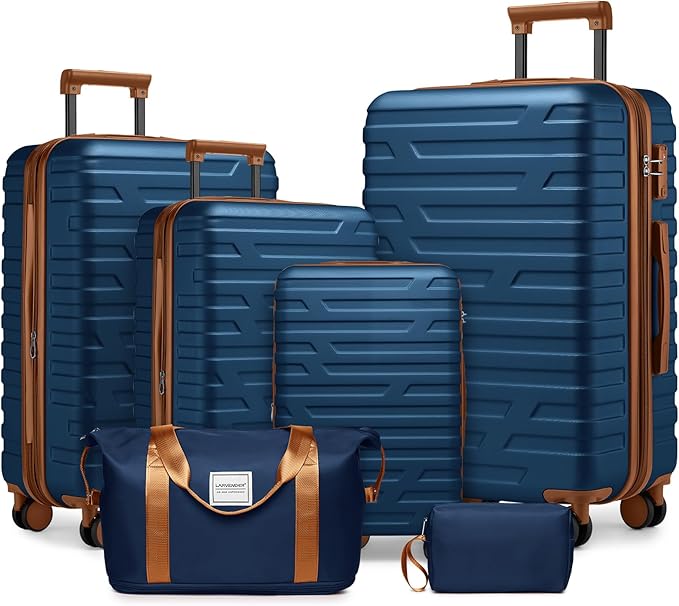 Navy Blue 6 Piece Luggage Set Hard Shell - Expandable Suitcases with Spinner Wheels and Duffel Bags for Family Travel, Durable Carry On Luggage Sets with Lock for Women and Men