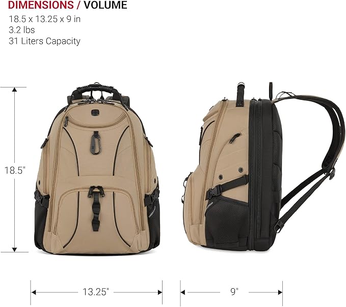 SWISSGEAR 1900 ScanSmart TSA Laptop Backpack Fits 17 Inch Laptop with RFID Protection and Tablet Pocket, Pastel Brown, 19-Inch