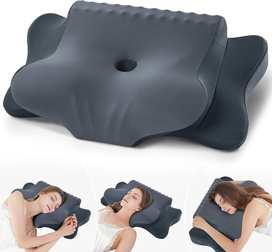 Cervical Pillow for Neck Pain Relief - Cooling Ergonomic Dual-Sided Orthopedic Neck Pillow with Ice Silk Pillowcase, Breathable Memory Foam Contour Pillow for Side, Back, Stomach Sleepers