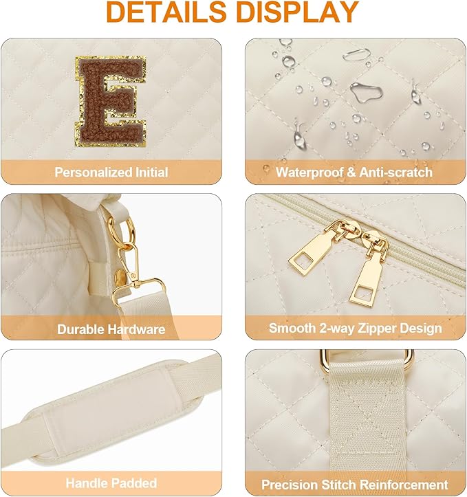 Gifts for Women, Initial Travel Duffle Bag, Personalized Weekender Overnight Bags, Gift for Mom Friend College Girl Graduation Teacher（Beige,E)