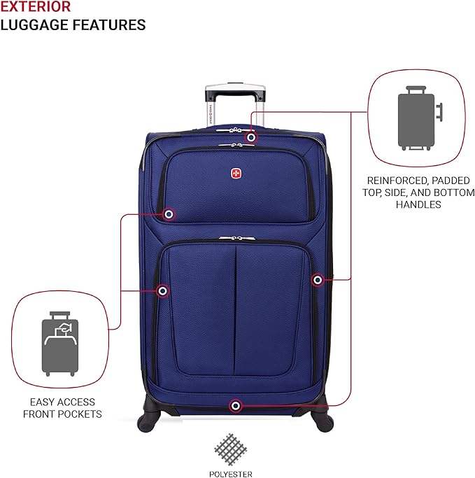 SWISSGEAR Sion Softside Expandable Spinner Luggage Durable Lightweight Travel Suitcase, Blue, 2-Piece Set (21/29)