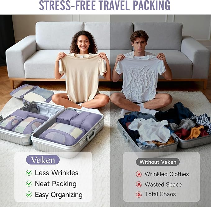 Veken 10 Set Packing Cubes for Travel Essential, Suitcase Organizer Bags in 4 Sizes, Carry-On Luggage Accessories with Large Laundry & Hanging Toiletry Bag, Must-Have for Airplane, Road Trip & Camping