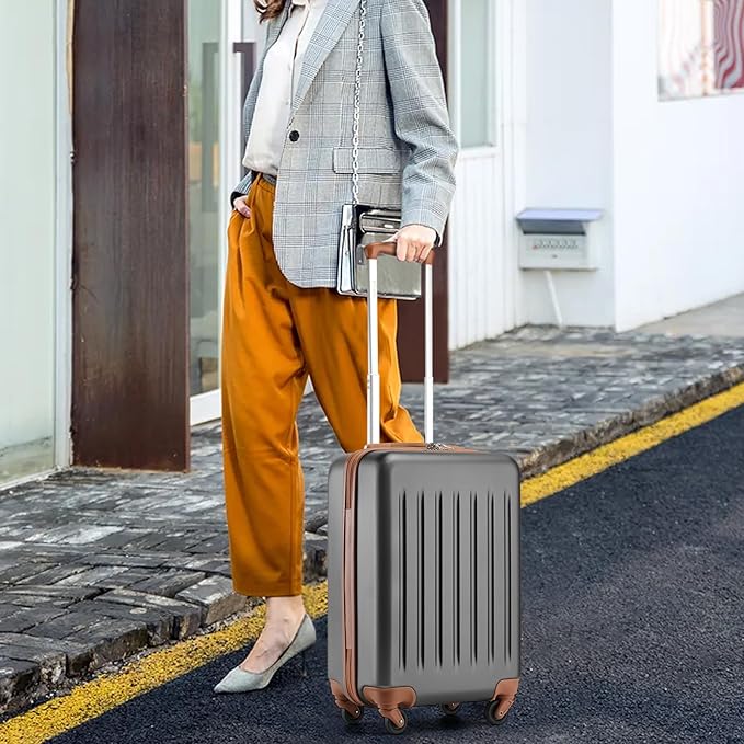 Kono 20-Inch Small Hardside Carry-on Suitcase with Spinner Wheels, Lightweight ABS+PC Rolling Cabin Suitcase for Airplane Travel (Grey Brown, for 1-3 Days of Travel)