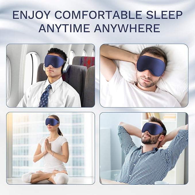 99% Fully Block Out Light Eye Sleep Mask, 3D Deep Contoured Eyes Cover Zero Pressure, Long Lash Extension Eyes Mask with Adjustable Straps for Sleeping Travel Home Nap Rest Women Men (Dark Blue)