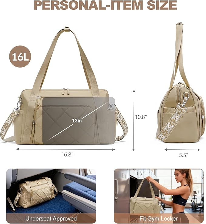 Gym Bag for Women, Duffle Weekender Bags for Travel, Lightweight Weekender Tote with Wet Pocket for Sports, Workout and Dance Khaki