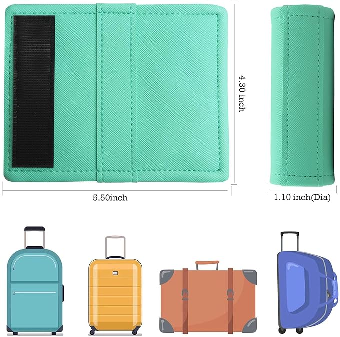 Luggage Handle Wrap 5 Pack-Leather Luggage Handle Wraps for Suitcase/Handbag/Duffel Bag/Car Bright Luggage Identfier/Handle Covers/Grips Luggage Accessories for Travel 3.0 (Aqua)