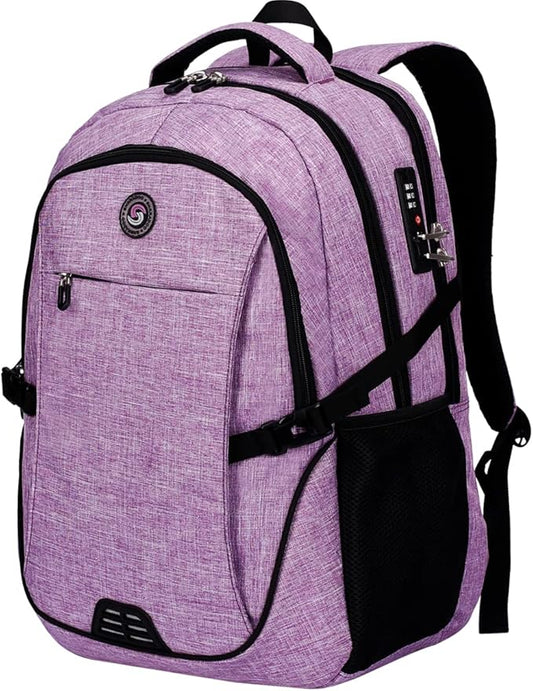 SHRRADOO Anti Theft Laptop Backpack Travel Backpacks with Combination Lock for Women Men High School College Backpack Computer Bag Fits 17 Inch Laptop,Purple | Travel Backpacks, usb Charging Port, College Backpack, Computer Bag