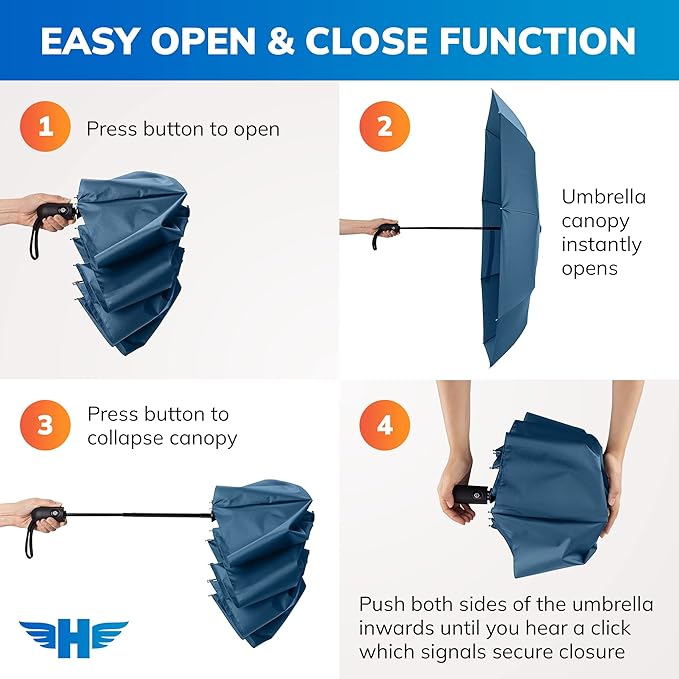 HERO Travel Umbrella - Compact Umbrellas for Rain, Windproof Auto Open Close, Large Coverage Portable Umbrella for Purse and Backpack