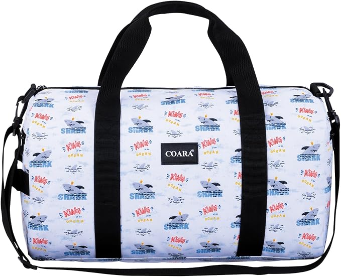 Kids Duffle Bag Overnight Bags for Boys and Girls Weekender Sleepover Carry-On Tote for Traveling Gym Sport Dance (Shark)