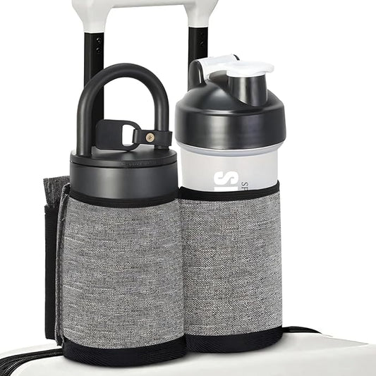 Luggage Cup Holder for Suitcases Free Hands, Travel Accessories, Luggage Cup Caddy Gifts, Beverage Holder, Universal Luggage Accessories for Flight Attendants, Business Travelers, Grey