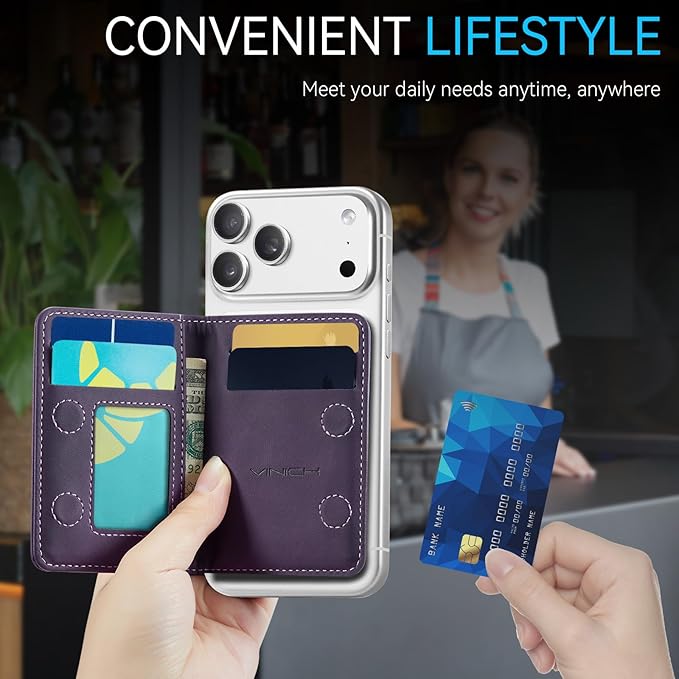 Vinich for MagSafe Wallet Magnetic RFID Blocking Card Holder Compatible with MagSafe Phones and Cases, Strong Magnet Minimalist Phone Wallet for iPhone 17/16/15/14/13/12/ Pro/Max/Plus, Vintage Purple