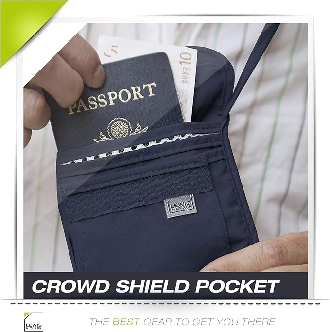 Lewis N. Clark RFID Blocking Stash Neck Wallet, Travel Pouch + Passport Holder for Women & Men, Navy