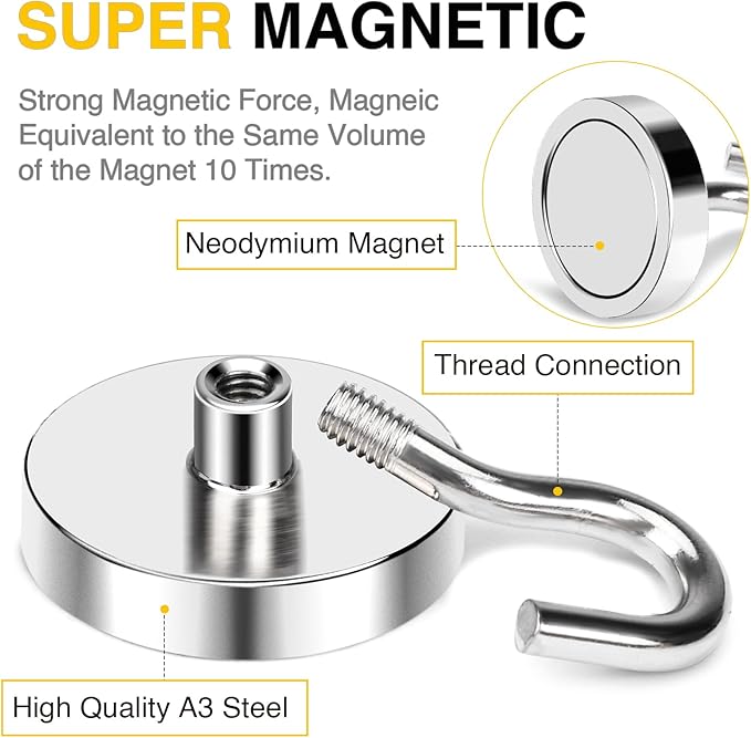 DIYMAG Magnetic Hooks, 120 LB Heavy Duty Strong Magnet with Hook, Rare Earth Neodymium Magnets for Hanging, Magnetics Hanger for Curtain, Home, Kitchen, Workplace, 20 Packs