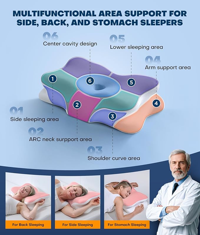 5X Pain Relief Cervical Neck Pillow for Neck Support, Orthopedic Cooling Side Sleeper Pillow for Sleeping, Odorless Contour Memory Foam Pillows, Ergonomic Bed Pillow for Side Back Stomach Sleeper