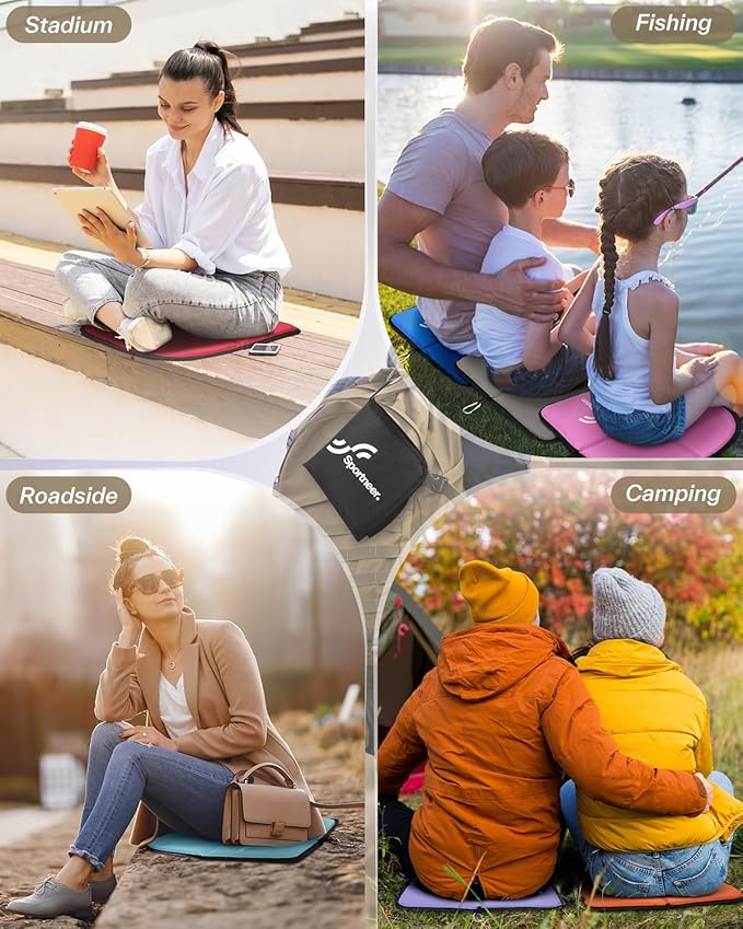 Sportneer Sitting Pad: Lightweight Waterproof Folding Seat Pad for Backpacking, 15.75'' x 15.75'' Portable Camping Seat Mat for Hiking, Picnics Beach & Outdoor Use, 0.13lbs