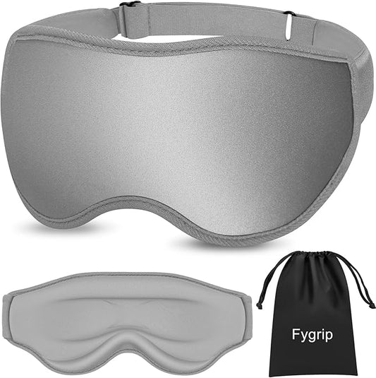 3D Eye Mask Sleep Mask for Men & Women, 100% Pressure-Free & Light Block-Out Eye Mask for Sleep with Easy Adjustable Strap, Night Eye Cover for Travel, Grey