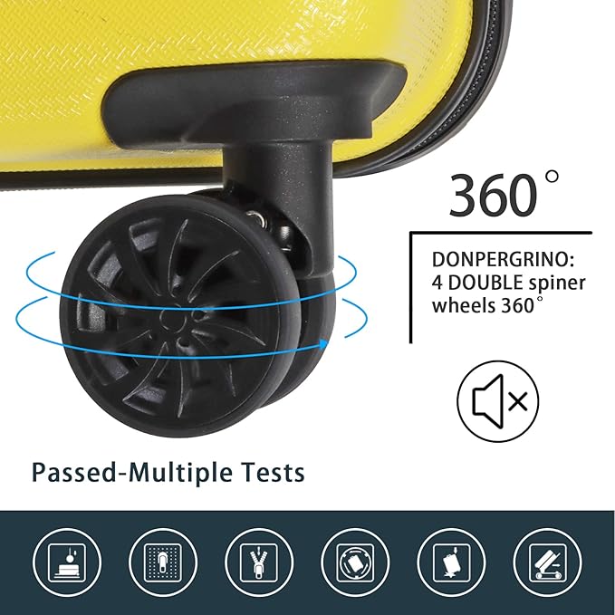 Luggage Sets 3 Piece(20/24/28)-Suitcase Set- Luggage with Wheels-PC + ABS Durable Lightweight Rotating hardshell suitcase 5PCS(Yellow)