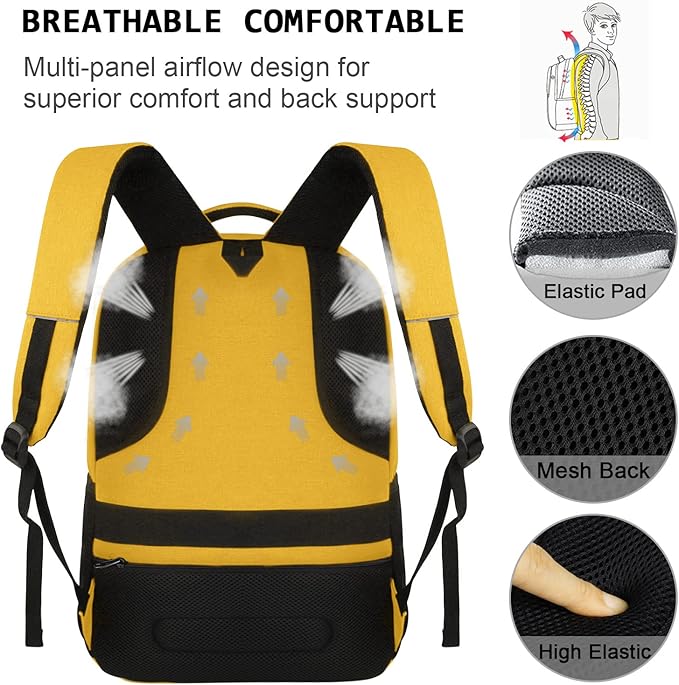 Volher Laptop Backpack,Business Travel Anti Theft Slim Durable Laptops Backpack,Water Resistant College Computer Bag for Women & Men Fits 15.6 Inch Laptop and Notebook-Yellow
