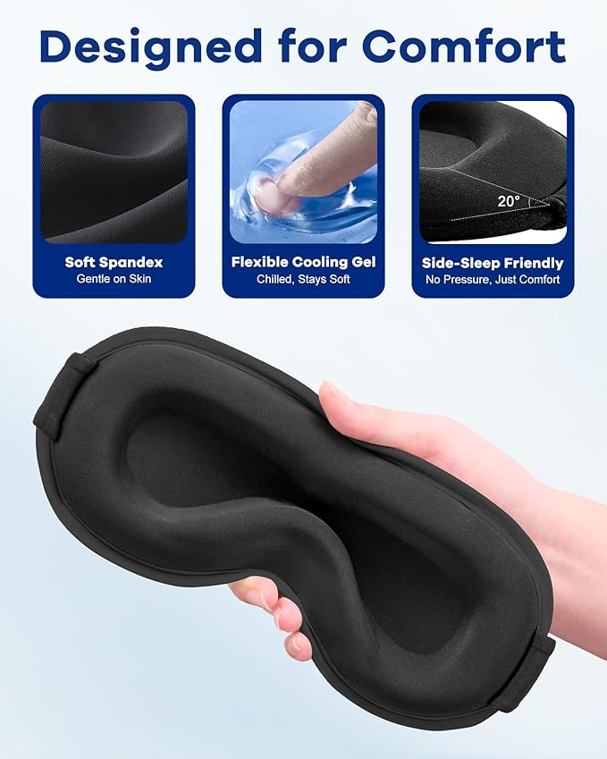 3D Weighted Cooling Gel Eye Mask for Sleeping, FSA Eligible Items HSA, 6oz Gel-Weighted Sleep Mask, 100% Blackout, Gentle Pressure & Cold Relief for Migraine, Ice Cold Gel for Puffy Eyes, Eye Care