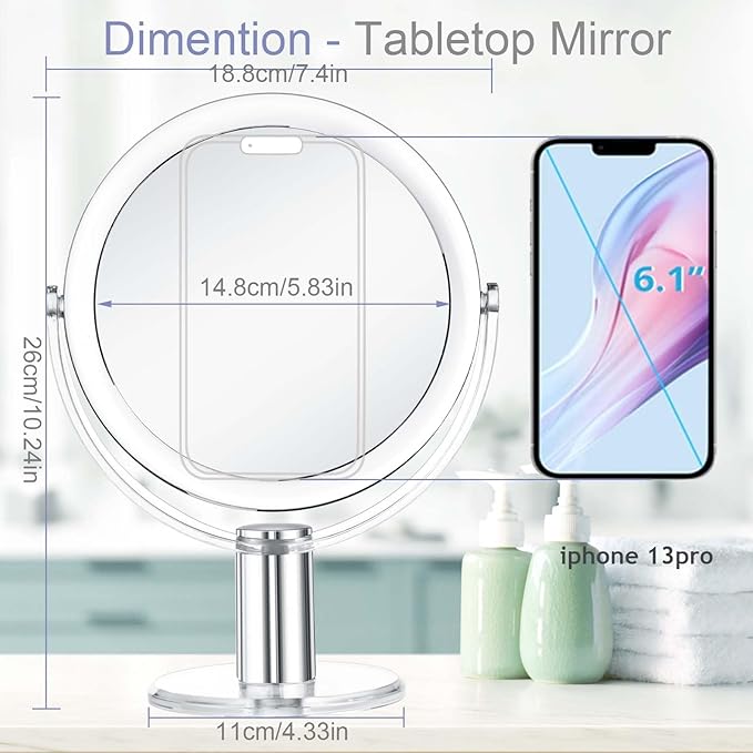 CLSEVXY Vanity Mirror Makeup Mirror with Stand, 1X/15X Magnification Double Sided 360 Degree Swivel Magnifying Mirror, 7.4 Inch