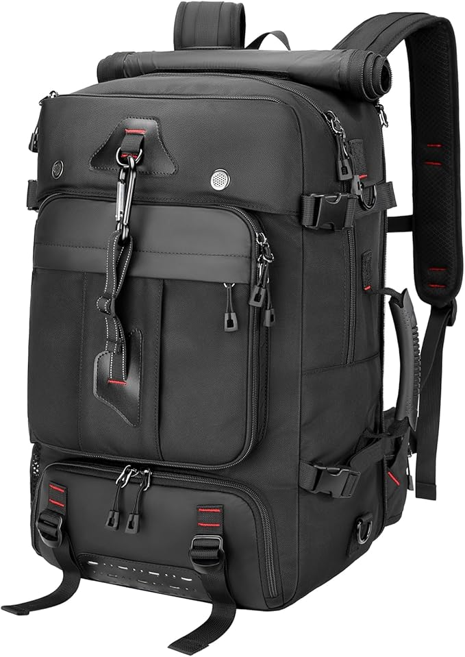 SWICKY 50L Large Capacity Travel Backpack, Outdoor Hiking Camping Bag with Shoe Compartment, Heavy Duty, Fits 17" Laptop