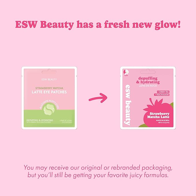 ESW Beauty Strawberry Matcha Latte Under Eye Patches – Depuffing & Hydrating – Vegan Hydrogel with Green Tea for Refreshing, Nourished Under Eyes
