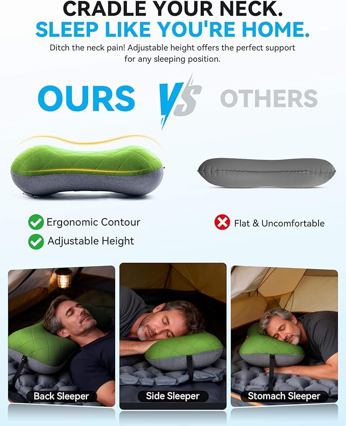 Hikenture Camping Pillow with Removable Cover - Ultralight Inflatable Pillow for Neck Lumbar Support - Upgrade Backpacking Pillow - Washable Travel Air Pillows for Camping, Hiking, Backpacking