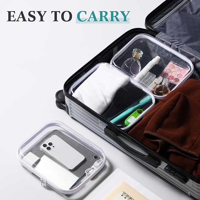 Sanwuta 6 Pcs Clear Hard Zipper Case Plastic Zipper Pouches Transparent Makeup Bag Pencil Case Pouches Toiletry Diaper Bag for Travel Toy Storage Organizer Bins(White,9.84 x 7.87 x 2 Inch)