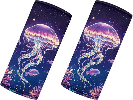 BIGCARJOB Jellyfish Luggage Handle Wraps Set Trolley Case Grip for Women Door Protection Cover Suitcase Handle Cover Gifts Suitcase Handle Wraps Travel Bags Set of 2