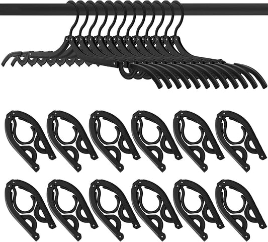 12 PCS Travel Hangers,Portable Folding Clothes Hangers,Black Foldable Hangers Lightweight Travel Accessories,Non-Slip Folding Hangers for Clothes,Foldable Clothes Drying Rack for Travel and Home