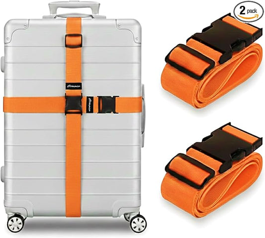 Luggage Straps for Suitcases, Adjustable Travel Suitcase Belts with Buckle Closure, Designed for Carry-On and Checked Luggage, Reusable Travel Accessory, Orange Pack of 2