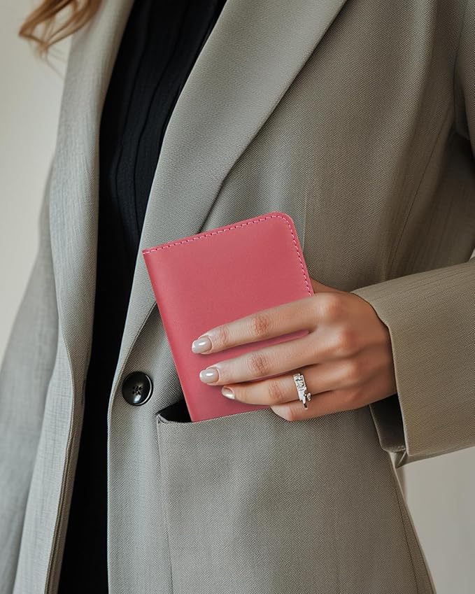 ALLIVE Passport Holder for Travel, Genuine Leather Passport Holder Women Men,Passport Cover,Travel Wallet Must Haves Airport Essentials Travel Gifts Pink