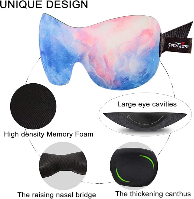 PrettyCare 3D Sleep Mask 2 Pack,Eye Mask for Side Sleeper -3D Contoured Sleeping Mask with Light Blocking for Women- No Eye Pressure Blindfold Night Masks with Ear Plugs & Travel Bag (Black& Fire)
